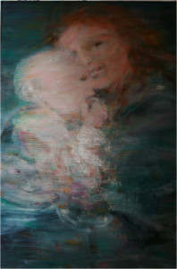 Photo of British artist Hilary Barry's figurative painting "A Moment Passed" (oil on canvas, 61 x 91 cm)