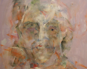 Photograph of British artist Hilary Barry's painting in oil on canvas, titled "About To Remember". Size 73 x 60 cm.