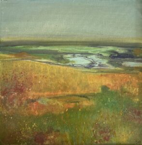 Photo of British artist Hilary Barry's painting "After Sunrise" (oil on canvas, 27 x 27 cm)
