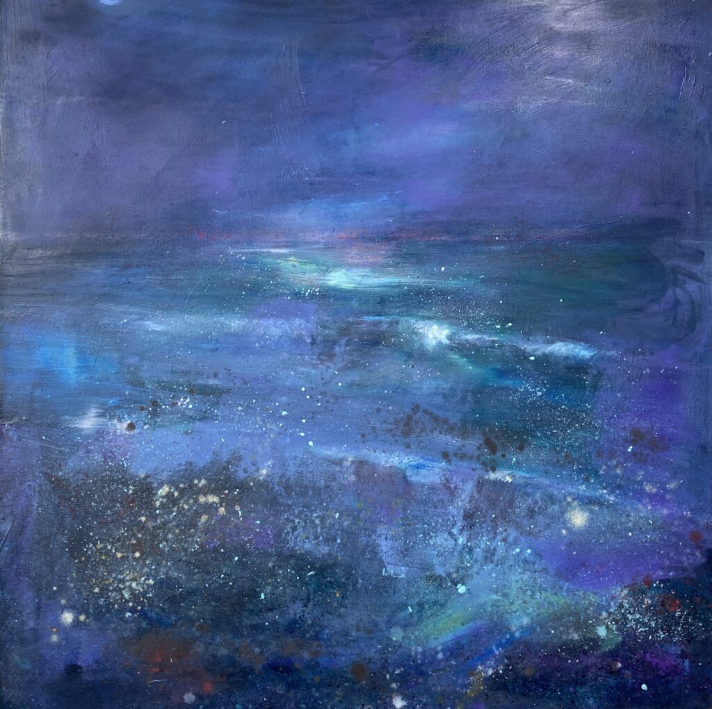 British artist Hilary Barry's painting "Boundless", 100 x 100 cm, oil on canvas. 