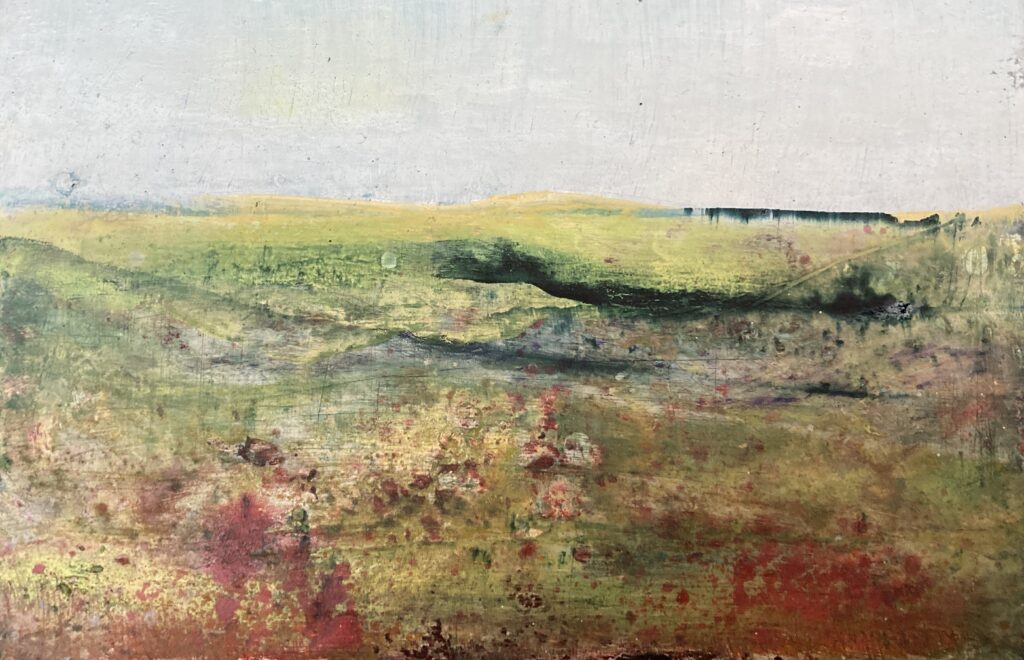 Photo of British artist Hilary Barry's landscape painting "Deep" (oil on canvas, 15 x 10 cm)