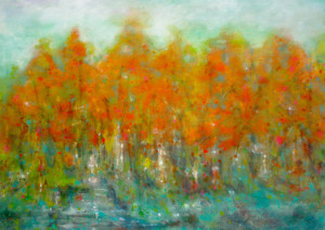 Photograph of British artist Hilary Barry's painting in oil on canvas, titled "Dreaming". Size 152 x 100 cm.