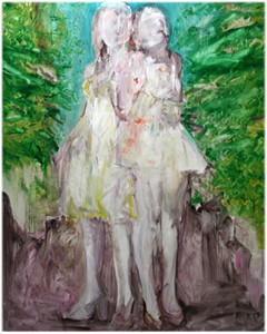 Photograph of British artist Hilary Barry's painting in oil on canvas, titled "Fallen". Size 132 x 165 cm.