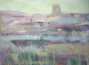 Photograph of British artist Hilary Barry's painting in oil, titled "Here for the Spirit". Size (36 x 28 cm)