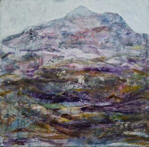 Photo of British artist Hilary Barry's painting of a Welsh mountain: "Holding Wind and Stars" (oil on canvas, 64 x 64 cm)
