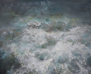 Photograph of British artist Hilary Barry's painting in oil, titled"Returning". Size 120 x 120 cm