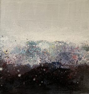 Photo of British artist Hilary Barry's seascape painting "Sea of Stars" (oil on canvas, 23 x 23 cm)