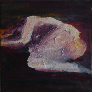 Photo of British artist Hilary Barry's figurative painting "She Remained Unnoticed" (oil on canvas, 25 x 25 cm)