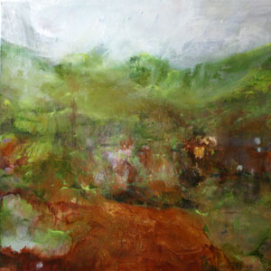 Photo of British artist Hilary Barry's landscape painting "To Wander There" (oil on canvas, 76 x 76 cm)
