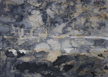 Photograph of British artist Hilary Barry's drawing in ink on paper, titled "Winter". Size A3.
