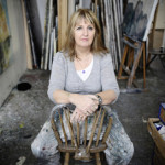 Photograph of British artist Hilary Barry in her old London studio, taken in by Jens Marrot.