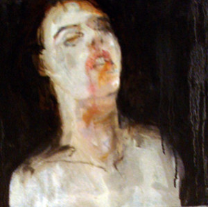 Photograph of British artist Hilary Barry's painting in oil on canvas, titled "Sandra". Size 60 x 60 cm.