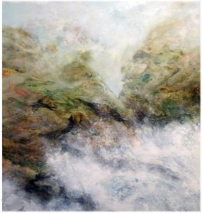 Photograph of British artist Hilary Barry's painting in oil on canvas, titled "That Place". Size 120 x 110 cm.